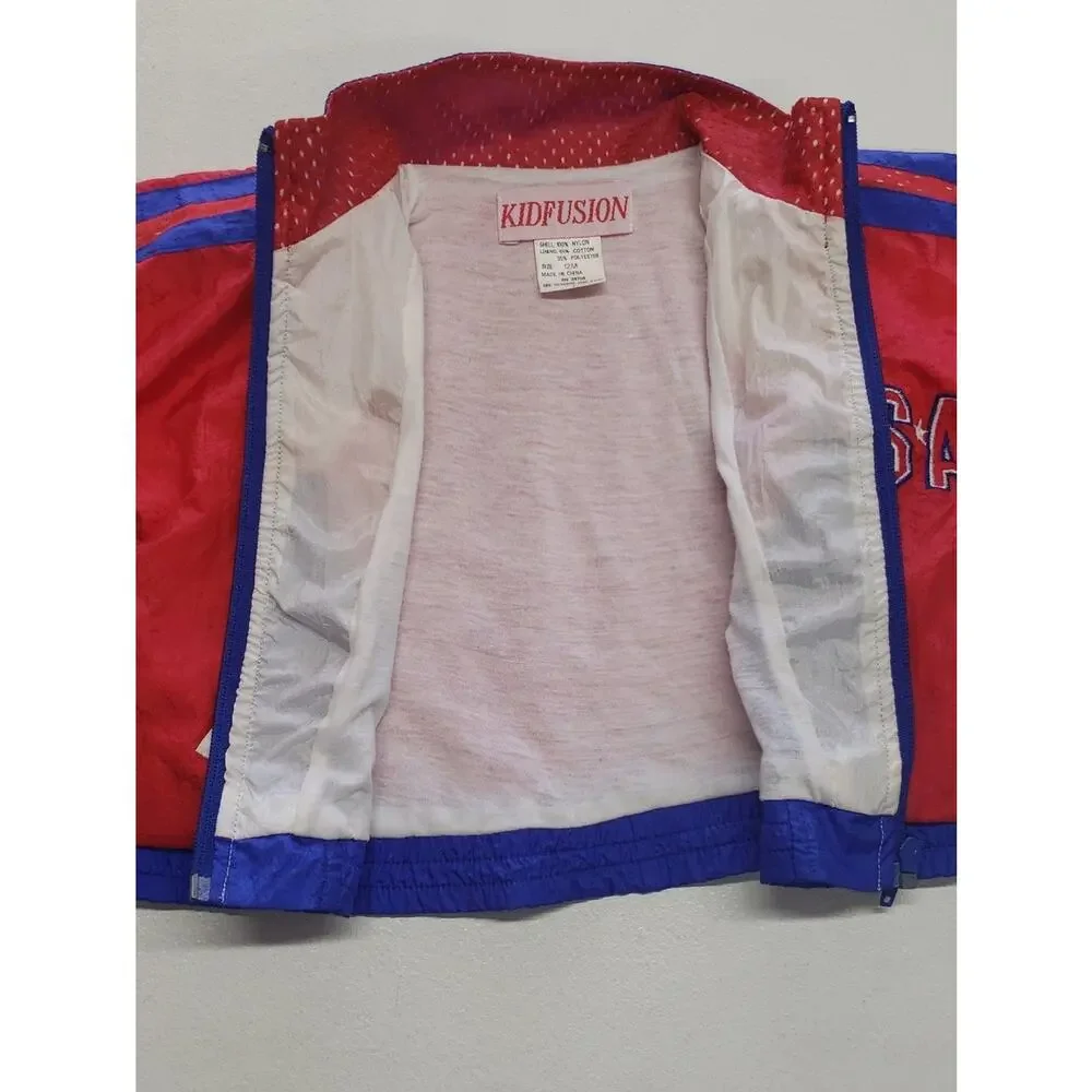 Vintage USA Red & Royal Blue Kids Windbreaker Jacket Size 12 Months